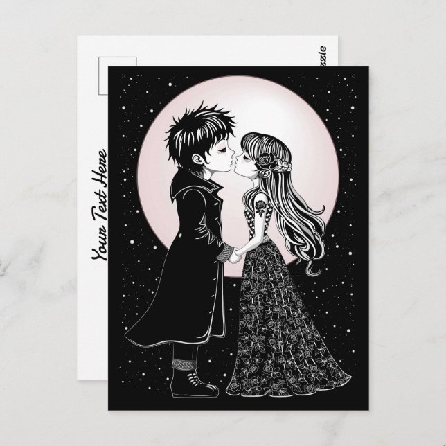 Cute Gothic Emo Kids Kiss Valentine Day Vykort (Fram/baksida)