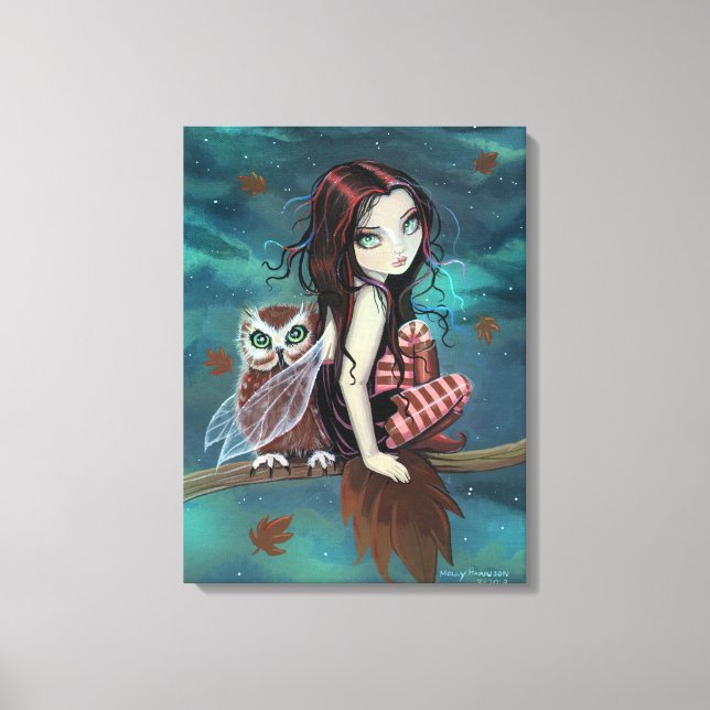 Cute Gothic Fairy och Uggla Fantasy Art Canvastryck (Framsida)