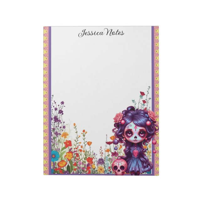 Cute Gothic Garden Sugar Skull Anteckningsblock (Roterad)