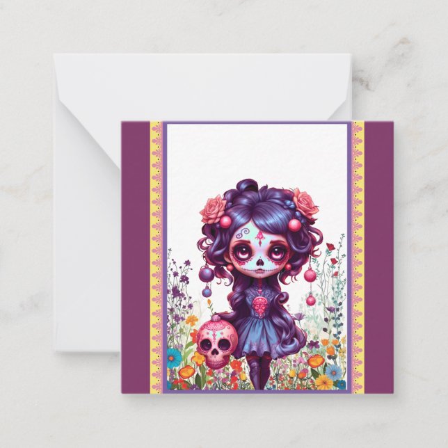 Cute Gothic Garden Sugar Skull Anteckningskort (Framsida)