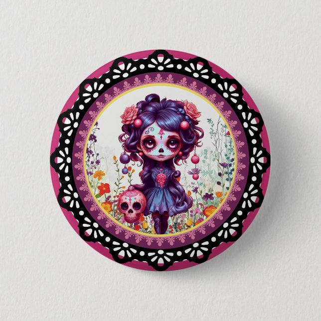 Cute Gothic Garden Sugar Skull Knapp (Framsida)