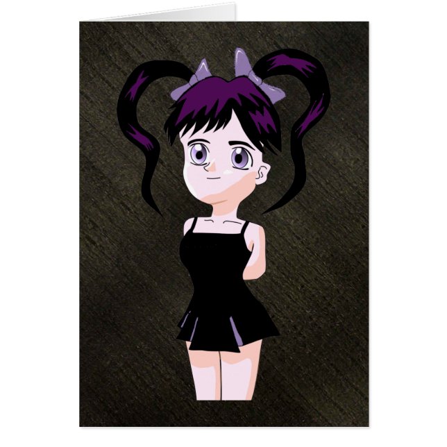 Cute Gothic Girl med Black & Lila Hair Hälsningskort (Framsidan)