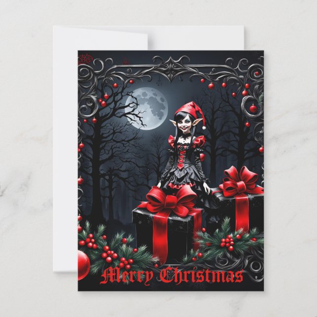 Cute Gothic Jul Elf. Julkort (Framsida)