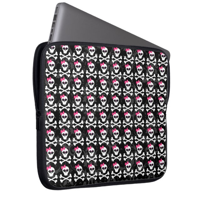 Cute Gothic Skull och Crossbone Girly-Döskallar Laptop Sleeve (Framsidan Höger)