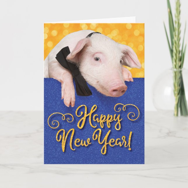 Cute Gott nytt år Gris med badplats Kort (Framsida)