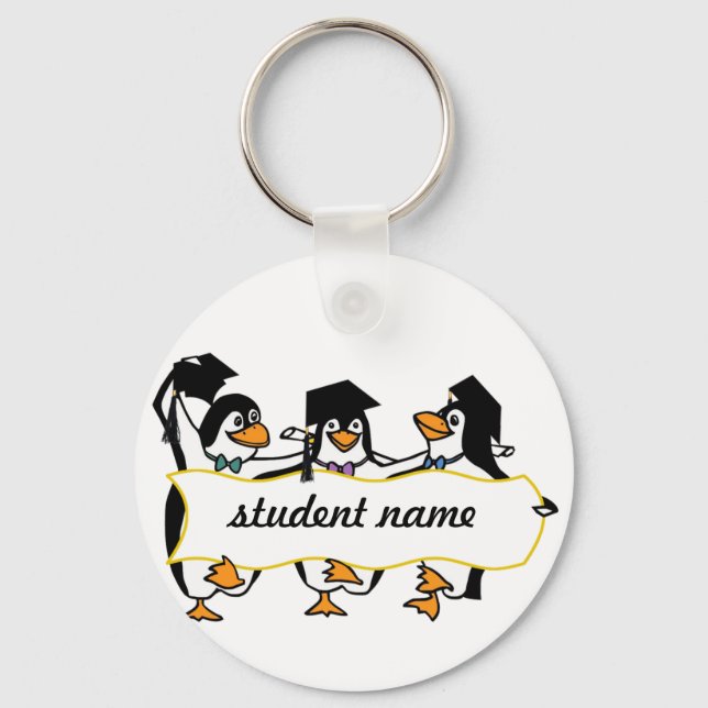 Cute Graduating Penguins w/Banner Nyckelring (Framsida)
