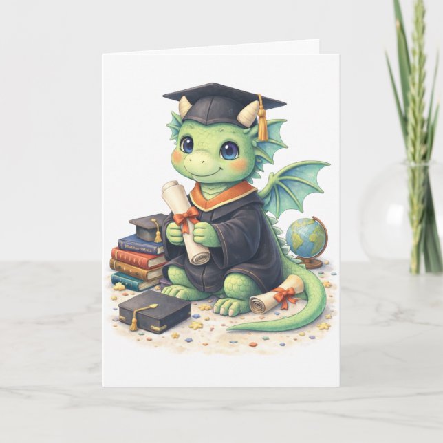Cute Graduation Dragon Greeting Card Kort (Framsida)