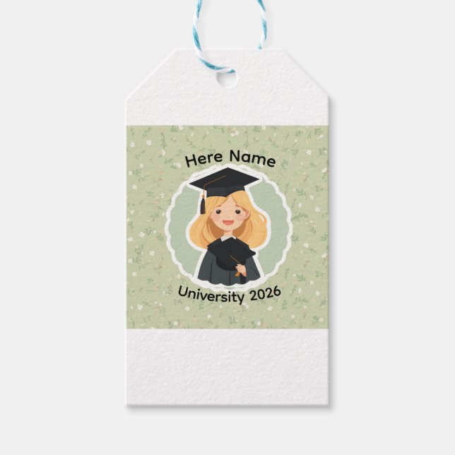 Cute Graduation Girl ,Class of 2026 Custom Name  Presentetikett (Framsidan)