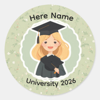 Cute Graduation Girl ,Class of 2026 Custom Name  Runt Klistermärke