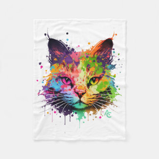 Cute Graffiti Neon Bläck Stänk Cat Fleecefilt