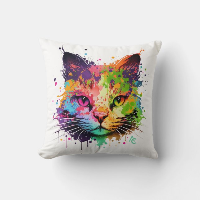Cute Graffiti Neon Bläck Stänk Cat Poster Kudde (Framsida)