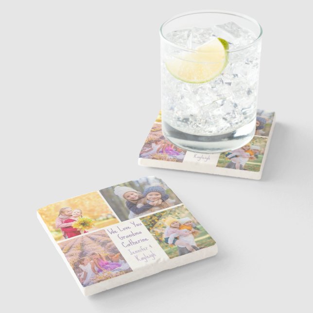 Cute Grandaughters Photo Anpassningsbar Grandma Gi Stenunderlägg (Sidan)