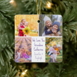 Cute Grandaughters Photos Anpassningsbar Grandma G Julgransprydnad Keramik<br><div class="desc">Den här söta,  anpassningsbar mordöttrar som fotograferar julprydnad för en mormor har en modern layout med 4 barnbarn foton på vit bakgrund med söt lilac lila typography som läser We Kärlek You Grandma. Den här vackra barnbarnbarnfotongpresenten har en egen fotosamling som omger ditt personlig-meddelande och ungar namn.</div>