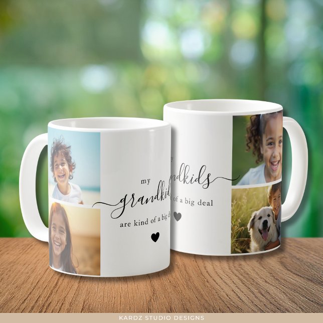 Cute Grandchildren Photo Collage for Grandma Kaffemugg (Both sides of the mug are shown. Use 4 photos for the photo collage.)