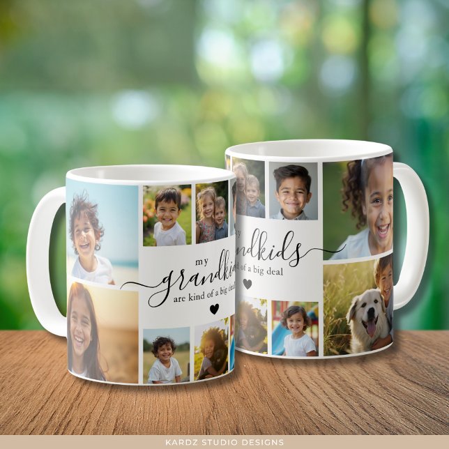 Cute Grandchildren Photo Collage for Grandmother Kaffemugg (Front and back of mug shown in 11-oz size. Personalize it with 10 grandkids pictures.)