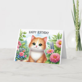 Cute Granddotter Cat and Flowers Greeting Card Kort