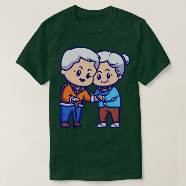 Cute Grandföräldrars par Kärlek Tecknad T Shirt (Design framsida)