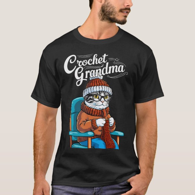 Cute Grandma Cat Crochet Crochet Nana Grandma Knit T Shirt (Framsida)