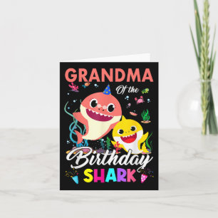 Cute Grandma of the Birthday Family Shark Boy Girl Kort