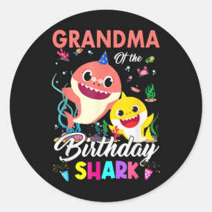 Cute Grandma of the Birthday Family Shark Boy Girl Runt Klistermärke