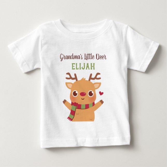 Cute Grandmas lilla Hjort, Red Nposed Reindeer T Shirt (Framsida)
