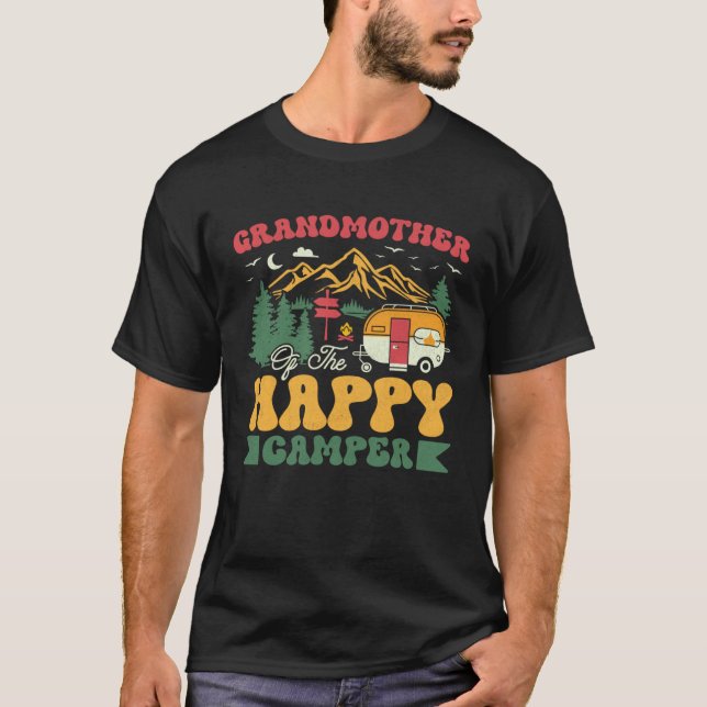Cute Grandmother Of The Happy Camper Groovy Campin T Shirt (Framsida)