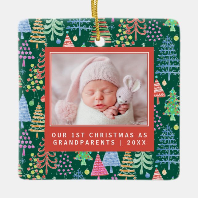 Cute Grandparent 1:a Julgranar Photo Grönt Julgransprydnad Keramik (Framsida)
