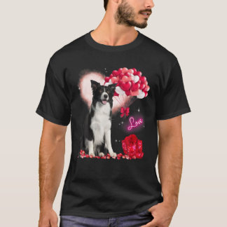 Cute Gräns Collie Balloon Heart Valentine Day V T Shirt