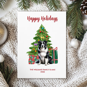 Cute Gräns Collie Hund-familjens jul Julkort