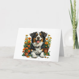 Cute Gräns Collie in Flowers Kort