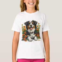 Cute Gräns Collie in Flowers T Shirt