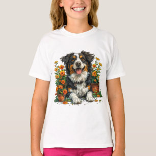 Cute Gräns Collie in Flowers T Shirt