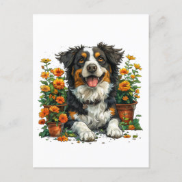 Cute Gräns Collie in Flowers Vykort