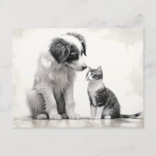 Cute Gräns Collie & Kitten Vänskap Vykort