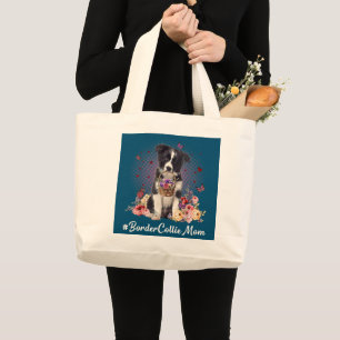 Cute Gräns Collie Mamma Flower Lycklig Mors dag Jumbo Tygkasse