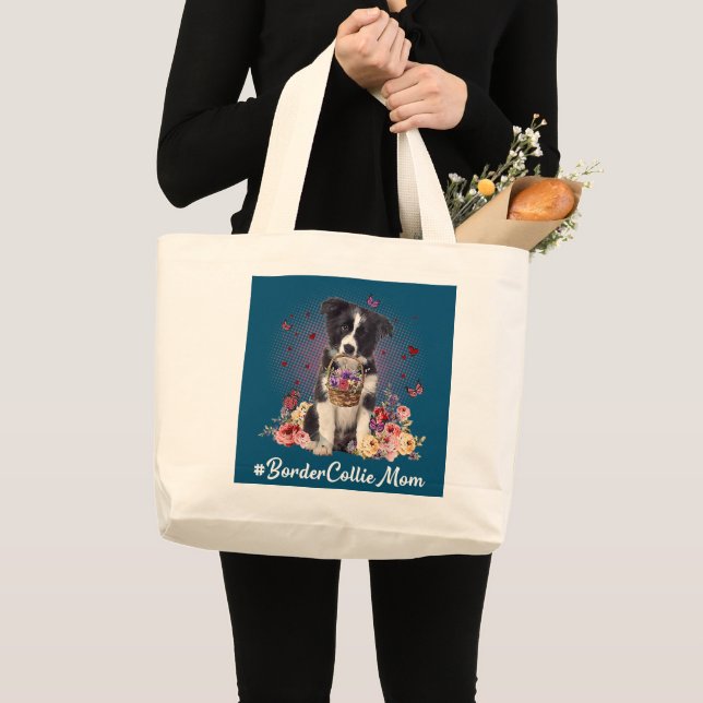 Cute Gräns Collie Mamma Flower Lycklig Mors dag Jumbo Tygkasse (Framsida (produkt))