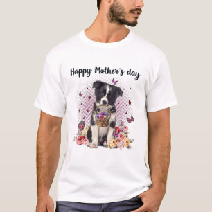 Cute Gräns Collie Mamma Flower Lycklig Mors dag L T Shirt