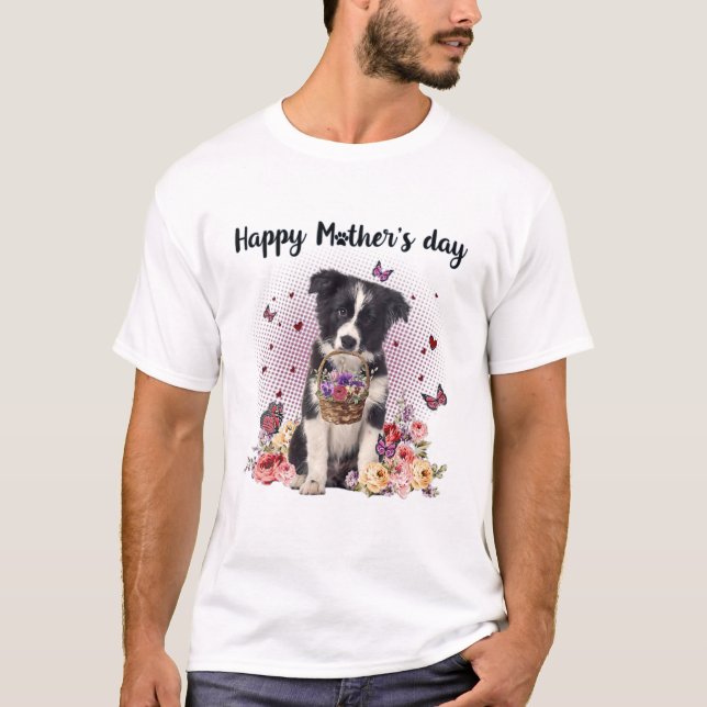 Cute Gräns Collie Mamma Flower Lycklig Mors dag L T Shirt (Framsida)