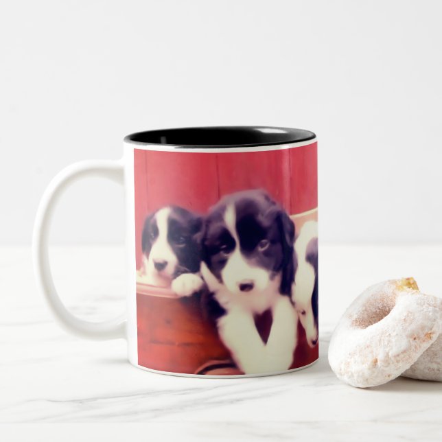 Cute Gräns Collie Puppies Animal Art Två-Tonad Mugg (Med munk)