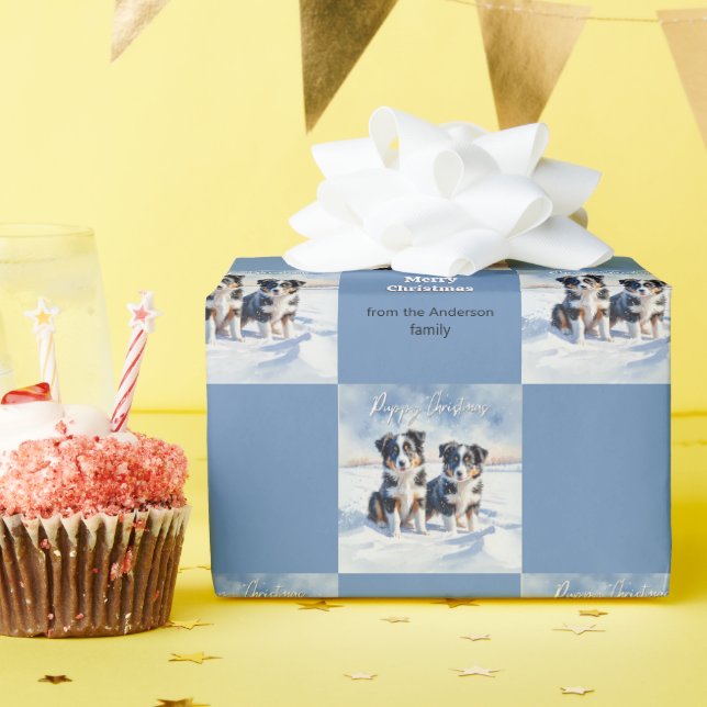 Cute Gräns Collie Puppies in Snö Puppy jul Presentpapper (Födelsedagsfest)