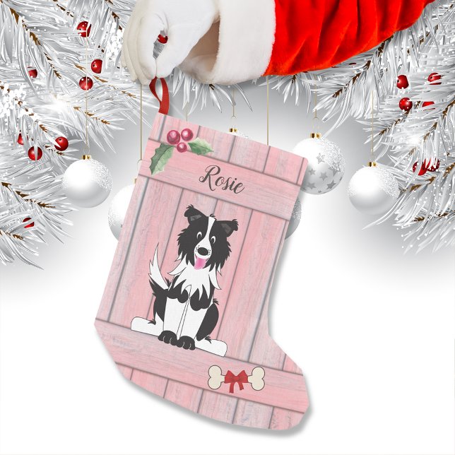 Cute Gräns Collie Rosa Toden Monogram Liten Julstrumpa (Skapare uppladdad)