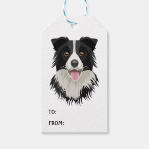 Cute Gräns Collie Tecknad Puppy Hund älskare Presentetikett