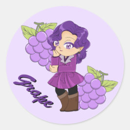 Cute Grape Theme Chibi with Grape Background Runt Klistermärke