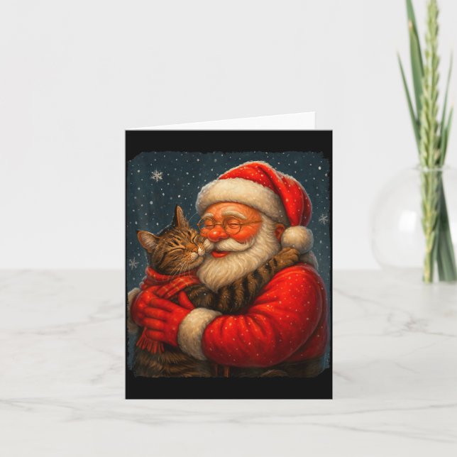 Cute Graphic Santa Hug Cat Christmas Xmas Women Me Kort (Framsida)