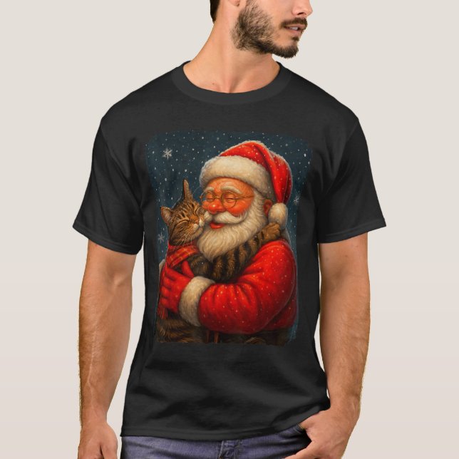 Cute Graphic Santa Hug Cat Christmas Xmas Women Me T Shirt (Framsida)