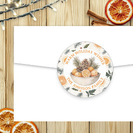 Cute Gräs Cones och Oranges Personlig jul Runt Klistermärke