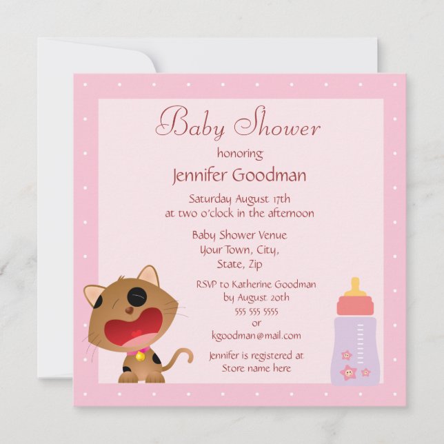 Cute Gråter kattunge Rosa Shower Inbjudningar (Framsida)