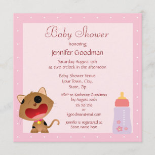 Cute Gråter kattunge Rosa Shower Inbjudningar