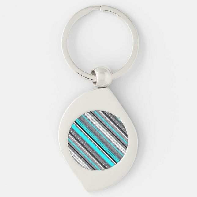 Cute grått aqua aztec mönster swirl silverfärgad nyckelring (Framsidan)