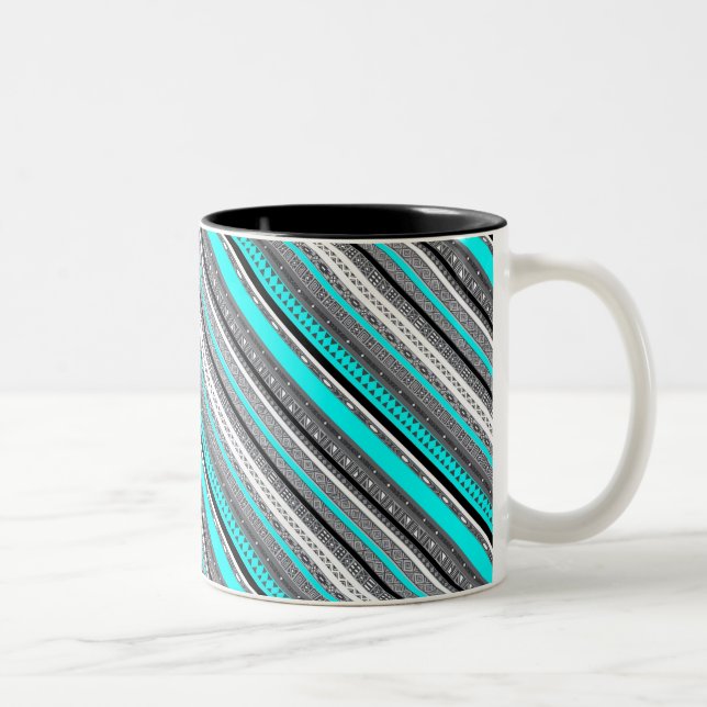 Cute grått aqua aztec mönster Två-Tonad mugg (Höger)